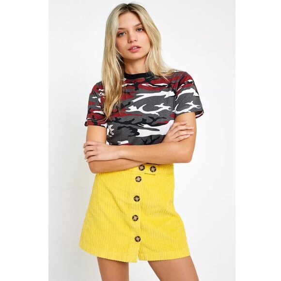 BDG UO Alexa Yellow Corduroy Button-Down Mini Skirt Small - Picture 1 of 8